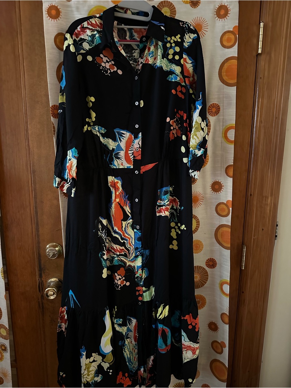 Desigual Black Maxi Dress with Multicolor Abstract Floral Print
